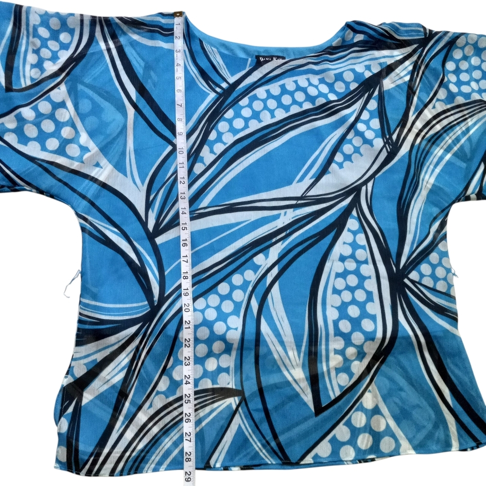 Womens Kimono Top Blue Size 16 Tie Waist Artsy Resortwear Boho Retro - Picture 8 of 15